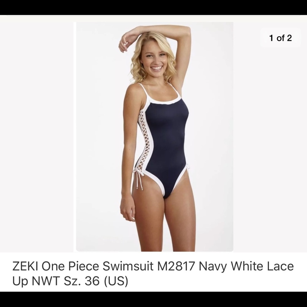 Zeki Navy Blue Lace-Up One Piece Swimwear Sz.5-6